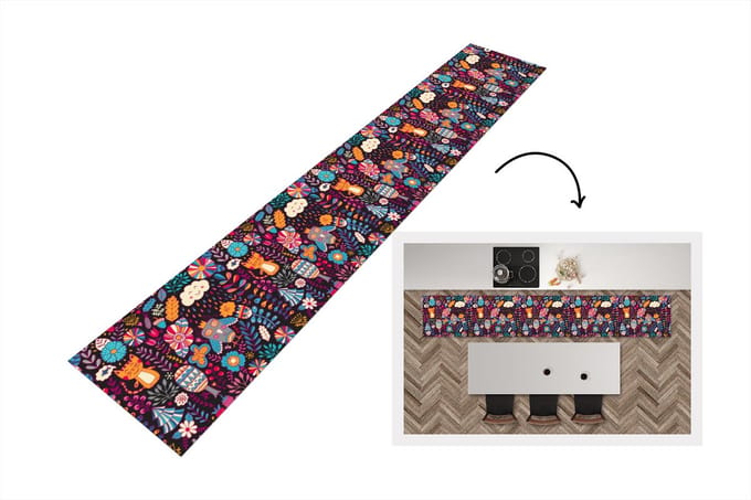Keukenloper - Loper keuken - Patroon - Uil - Kat - Bloemen - 300x50 cm - Keukenloper vinyl