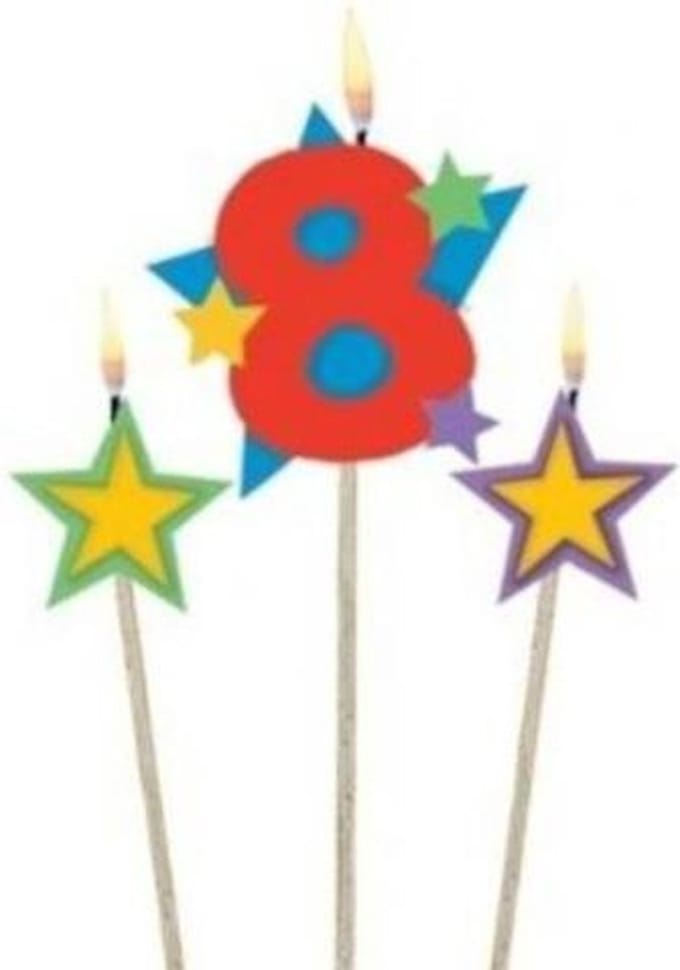 Amscan Verjaardagskaarsjes 8 - Star 12,2/13,5 Cm 3-delig