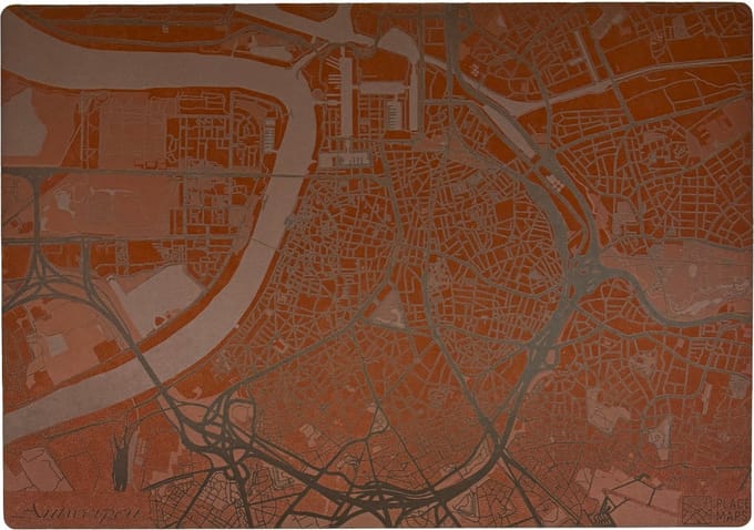 Place Maps Placemat Skyline Brugge - Belfort - Kunstleer - Zwart - 1 Stuk