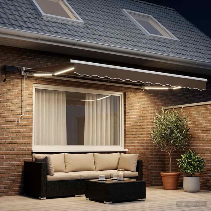 vidaXL - Handbediende - luifel - met - LED's - Taupe - 3,5 - x - 2 - m
