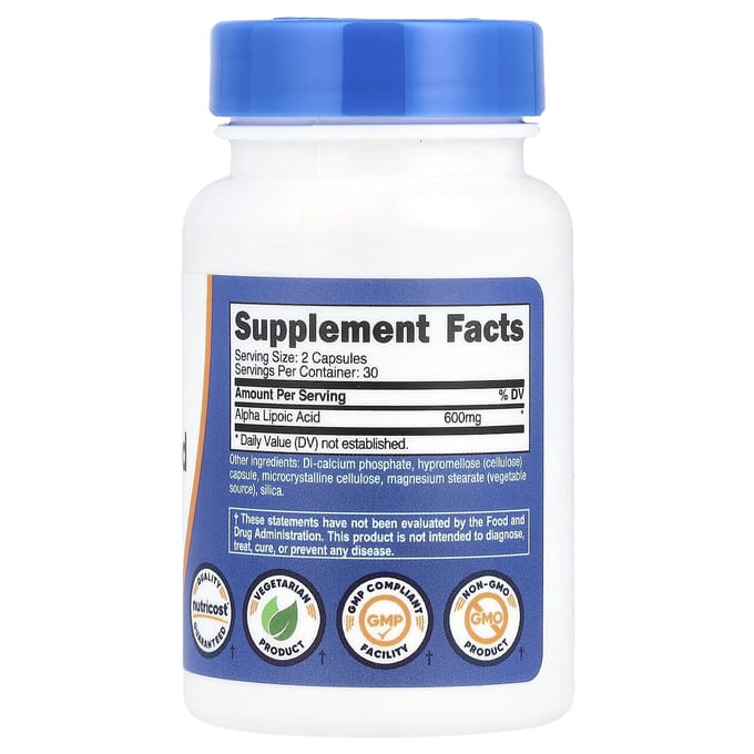 Nutricost, Acide alpha-lipoïque, 600 mg, 60 capsules (300 mg par portion)
