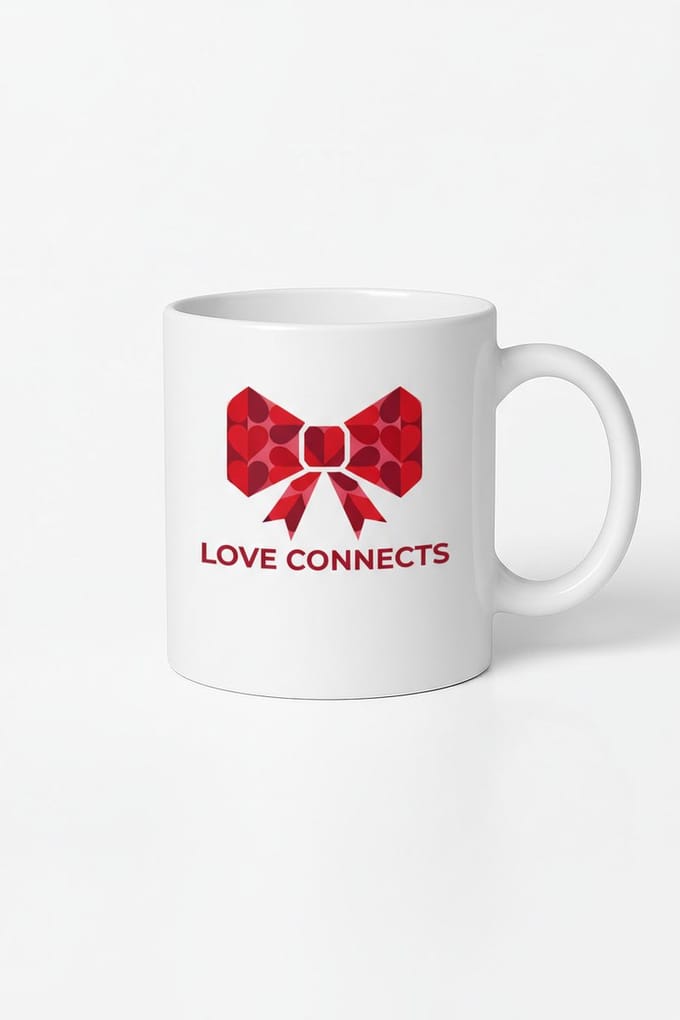 Love Connects Mok met Hartjes Strik - Romantisch Keramisch Cadeau