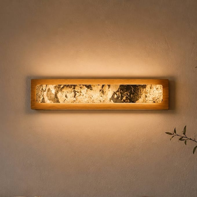 Elobra LED wandlamp Chile L, eiken/kleurrijke leisteen, breedte 20 cm