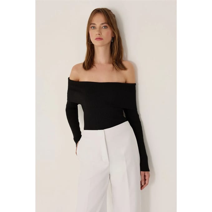 Off Shoulder Madonna Kraag Gebreide Top