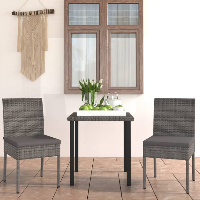 vidaXL - 3-delige - Tuinset - poly - rattan - grijs
