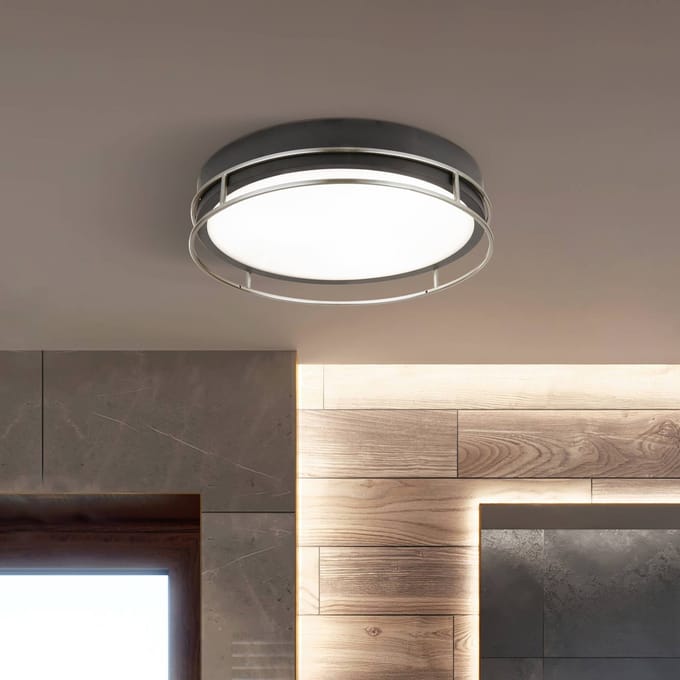 Searchlight Phoenix plafondlamp, Ø 30 cm, zwart / chroom, IP44
