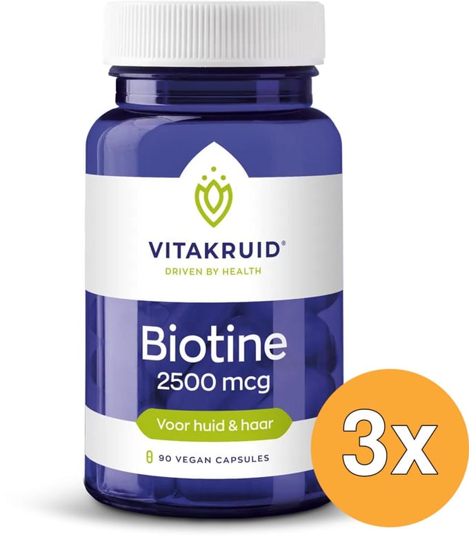 3x Vitakruid Biotine 2500 mcg voor Huid & Haar (90 vega capsules)