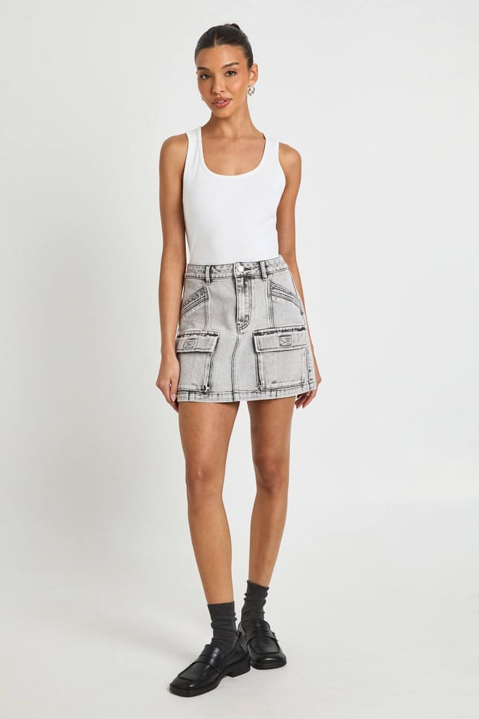 boohoo Dames Cargo Denim Minirok | Greywash | Maat: 36