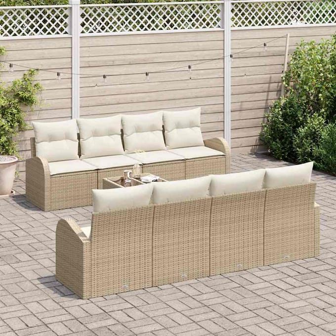 vidaXL - Tuinbank - Set - 9 - st - Beige - poly - rattan