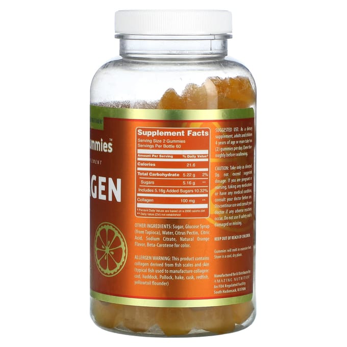Nutrition Incroyable, Gommes Incroyables, collagène, orange, 50mg, 120 gommes