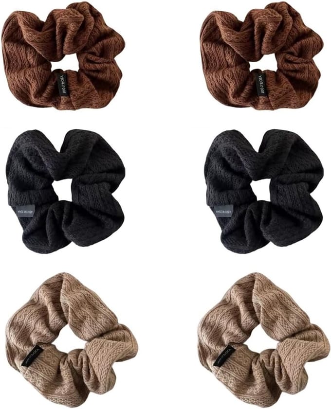 Set van 6 Dikke Elastische Haargummis voor Vrouwen, Retro Haaraccessoires en Haarclips