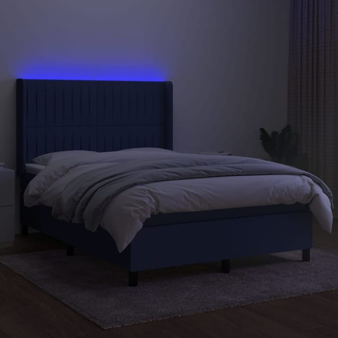 vidaXL - Boxspring - met - matras - en - LED - stof - blauw - 140x200 - cm
