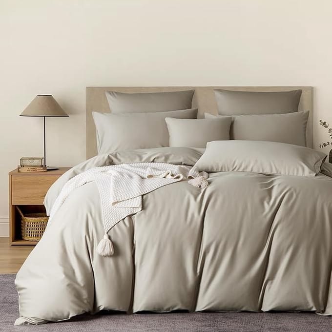 Satijnen dekbedovertrek set 220x240 cm - Beige - 100% katoen