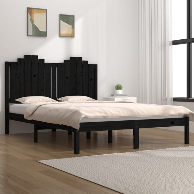 vidaXL - Bedframe - massief - grenenhout - zwart - 200x200 - cm