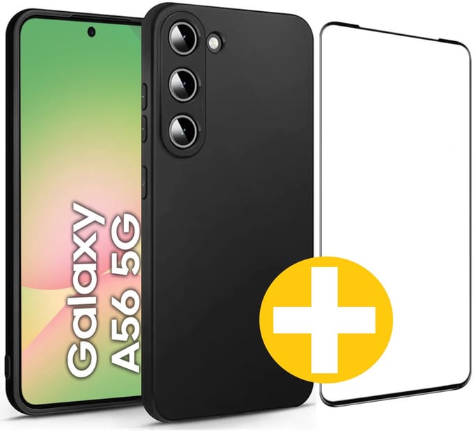 Hoesje en Screenprotector Combi Geschikt Voor Samsung A56 - Zwart Hoesje + Premium Screenprotector