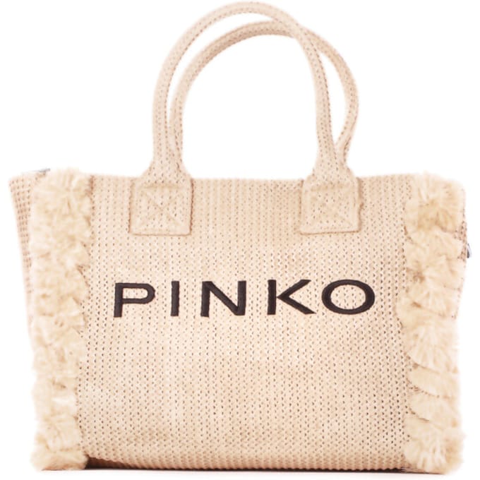 PINKO Beach Shopper Tas 38 cm - 14 L - paglia-nero-antique gold