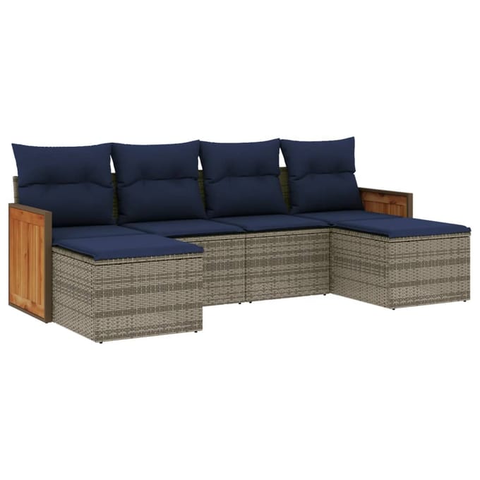 vidaXL - 6-delige - tuinbankset - met - kussens, - grijs - polyrotan