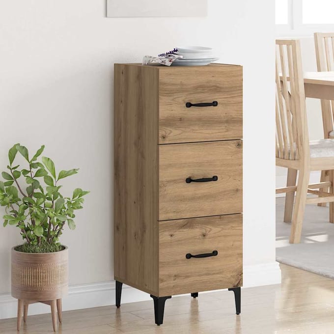 vidaXL - Dressoir - Artisan - Eiken - 34,5 - x - 34 - x - 90 - cm - Bewerkt - hout