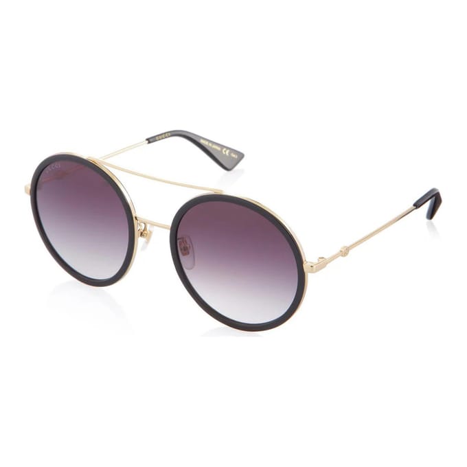 Gucci Dubbele Brug Ronde Montuur Zonnebril Dames zonnebril Zwart GG0061S-001 Dust Bag+Eyeglass Case (Random Color)