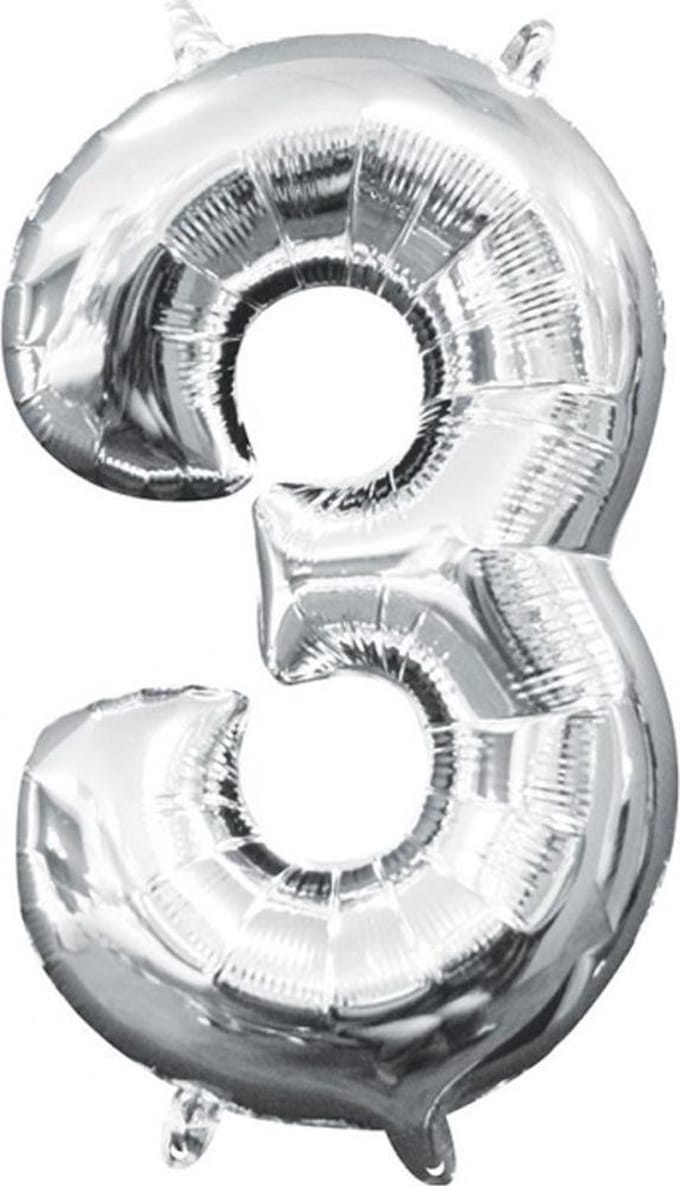 Cijfer ballon 3 zilver