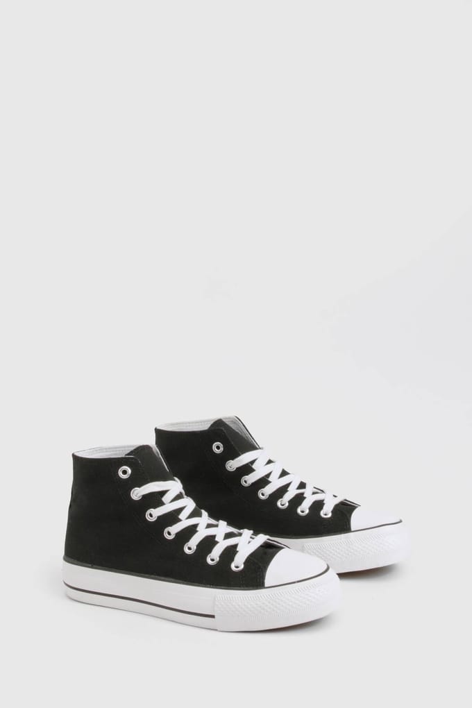 boohoo Dames High Top Platform Veterschoenen | Zwart | Maat: 40
