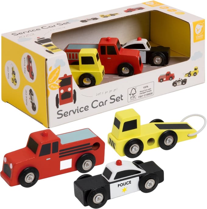 Classic World Wooden Emergency Service Cars Set 3pcs.