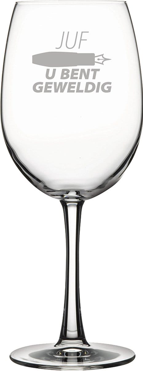 Gegraveerde Rode wijnglas 58cl Juf u bent geweldig