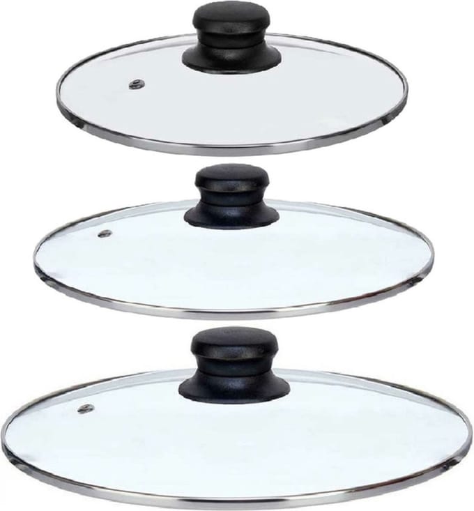 Kinvara Universele pannendeksel set - 3x stuks - Dia 24/22/20 cm - glas - stoomgaatje