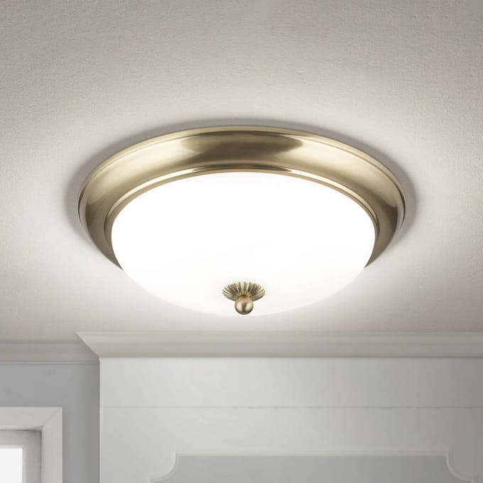 ORION Empire plafondlamp, Ø 35,5 cm, messing, mat opaalglas