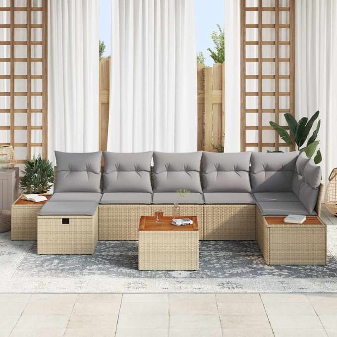 vidaXL - Tuinbank - Set - 8 - st - Beige - poly - rattan