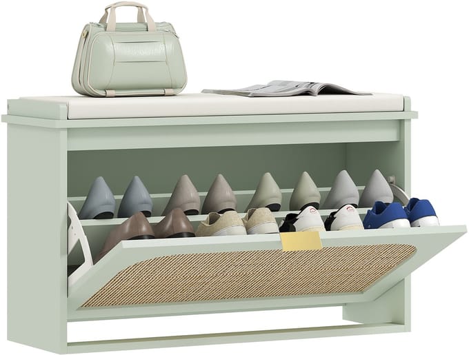 HOMCOM Schoenenbank - Samengesteld hout - 80x26x47,5cm - Groen
