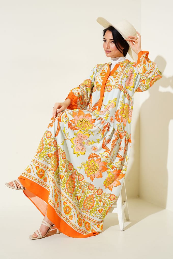 Geprinte V-hals Maxi-jurk