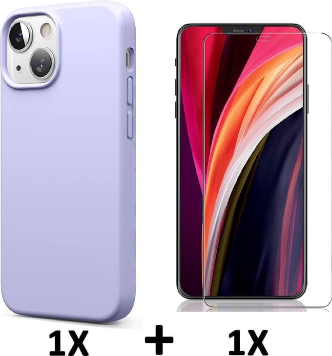 HB Hoesje Geschikt voor Apple iPhone 13 Paars / Glazen Screenprotector - Siliconen Back Cover