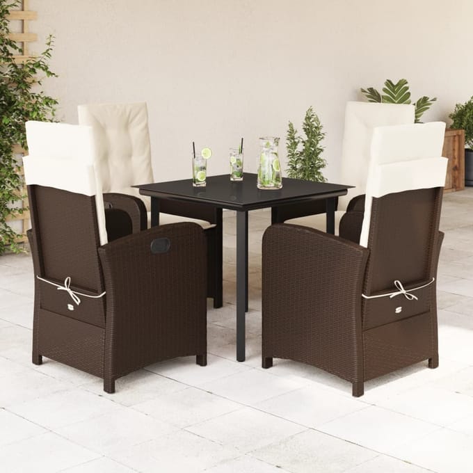vidaXL - 5-delige - Tuinset - met - kussens - poly - rattan - bruin