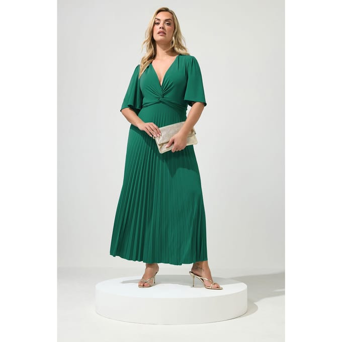 Yours London Aquagroene Geplooide Maxijurk Met Knoop Size 40