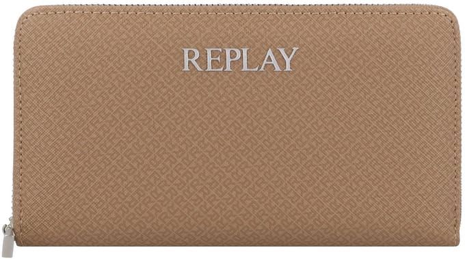 REPLAY Portemonnee Zip Around Wallet Dirty Pale Beige + Black Lichtbruin