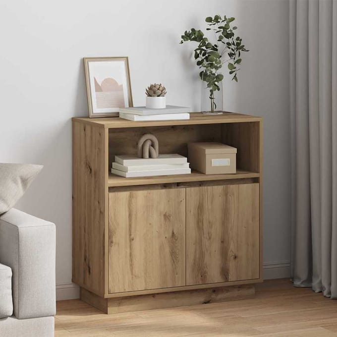 vidaXL - LED - Dressoir - Artisan - Eiken - 71 - x - 34,5 - x - 75 - cm - Bewerkt - hout