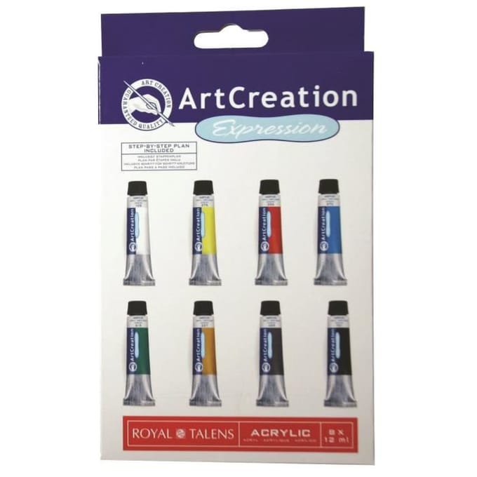 Acrylfarbe Talens Art Creation mit Schritt-für-Schritt-Anleitung, 12 ml, Set mit 8 Farben