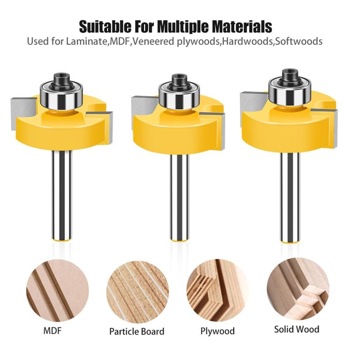5 stuks 8 mm schacht T-sleuf bovenfreesbit met lager hout sleuf frezen T-type sponning 5 Pcs geel