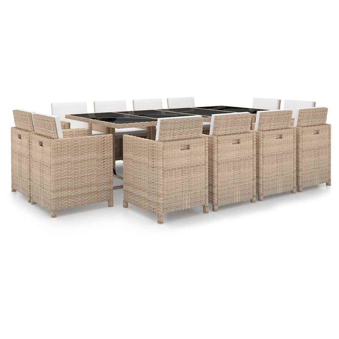 vidaXL - 13-delige - Tuinset - met - kussens - poly - rattan - beige