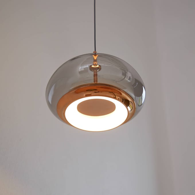 LOOM DESIGN LED hanglamp Avalon roségoud/grijs Ø 20 cm glas