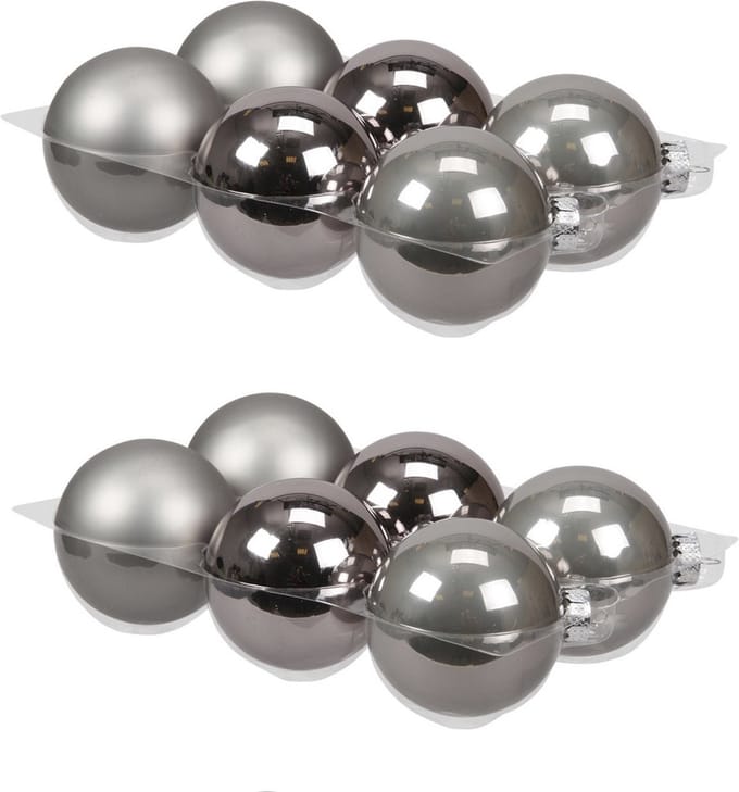 Othmar Decorations Kerstballen - 12x st - titanium grijs - 8 cm - glas - mat / glans - kerstversiering