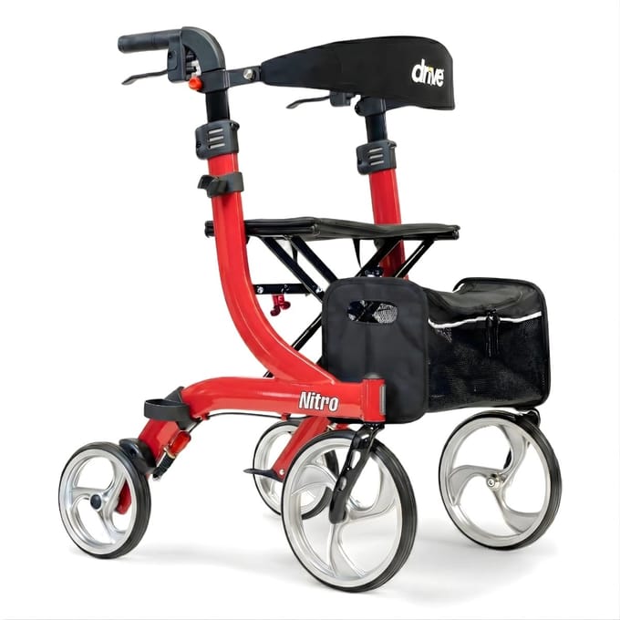 Rollator Nitro Medium - Rood - 1.60m tot 1.80m - Lichtgewicht - Weggewerkte remkabels
