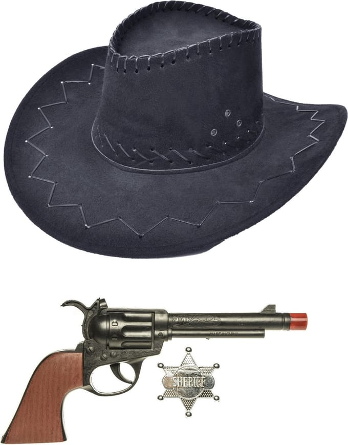 Carnaval verkleed hoed voor een cowboy - zwart - polyester - heren/dames - incl. pistool