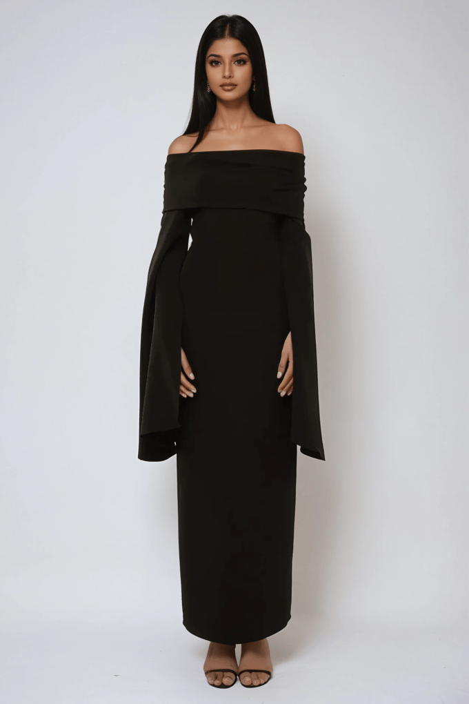 Exclusieve Aangepaste Off Shoulder Bodycon Maxi Jurk met Split