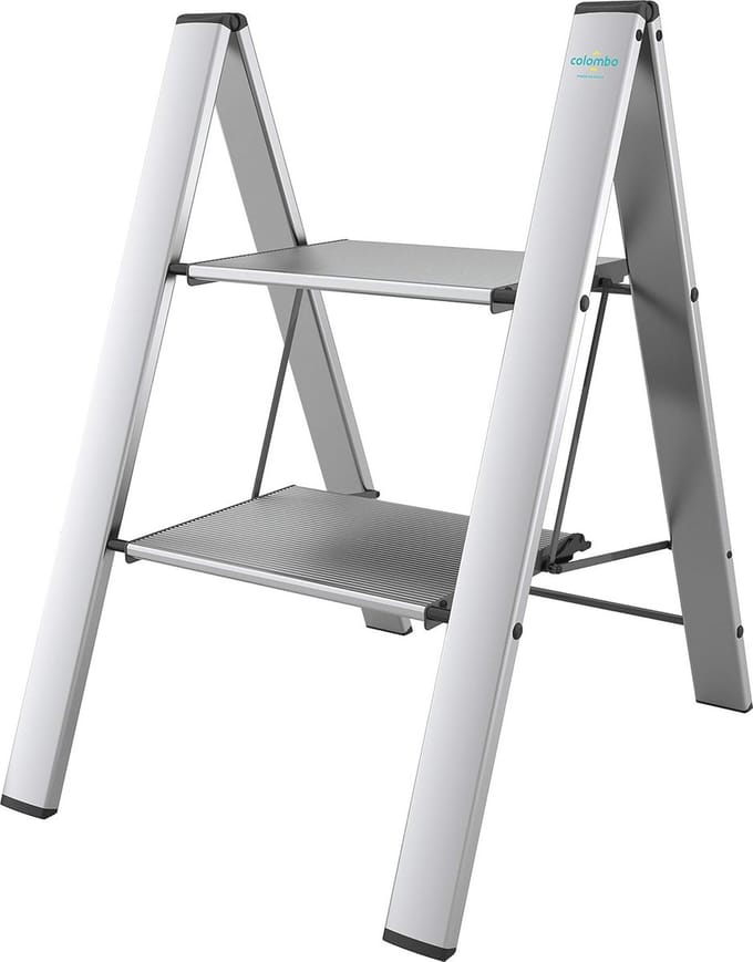 Opstapladder van geanodiseerd aluminium met 2 treden - Veilig en ruimtebesparend
