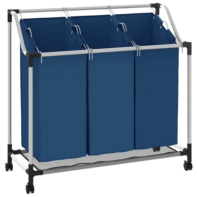 vidaXL Wassorteerder met 3 zakken staal blauw