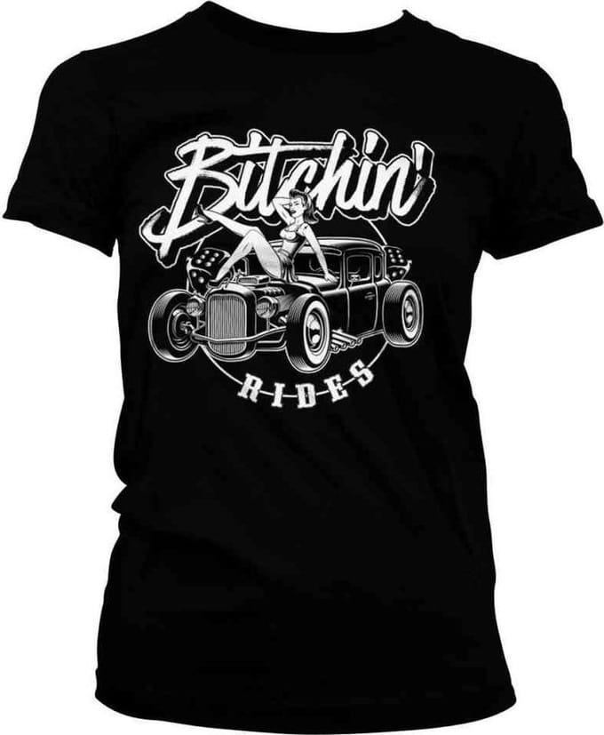 Bitchin' Rides Dames Tshirt -S- Hot Rod Hot Girls Zwart