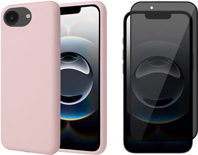 Hoesje geschikt voor iPhone 16e - Privacy Screenprotector Volledig Dekkend Glas - Mat Back Case Roze