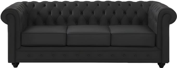 Vente-unique Driezitsbank van buffelleer CHESTERFIELD - Zwart